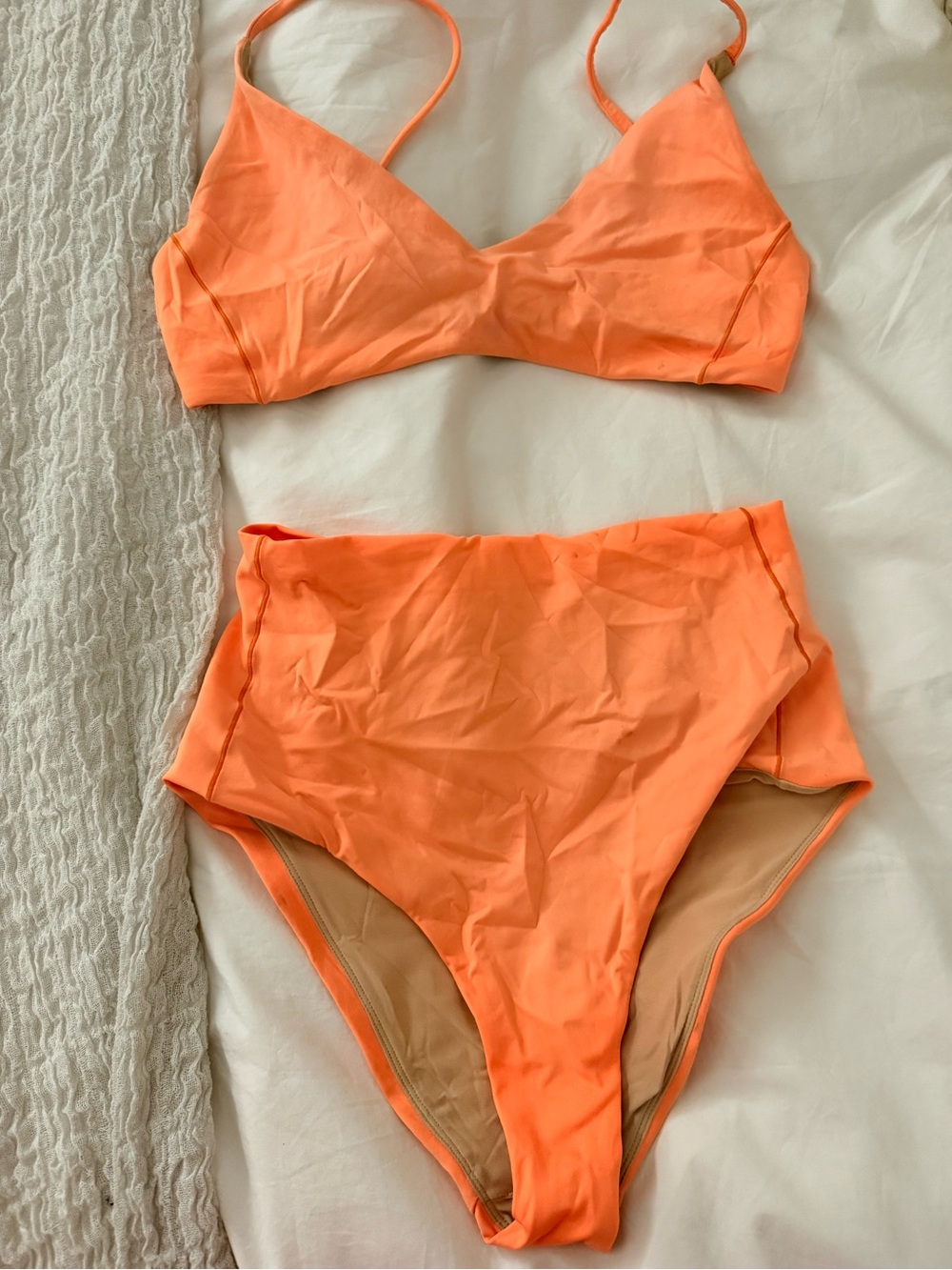 Left on Friday Neon Orange High-Waist Bikini Set